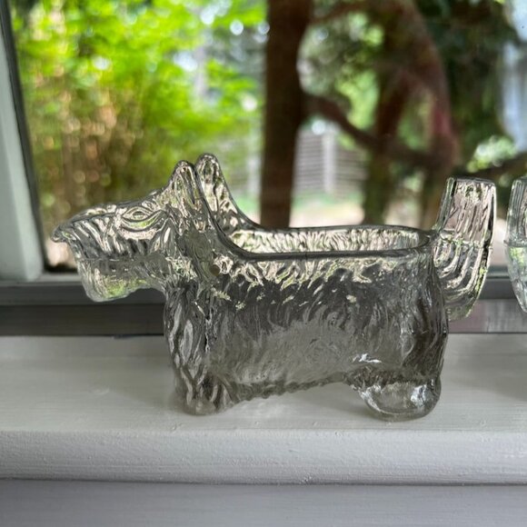 Pr Vtg Glass Scottie Dog Terrier Spoon Rest Dish Clear Textured - Picture 4 of 10